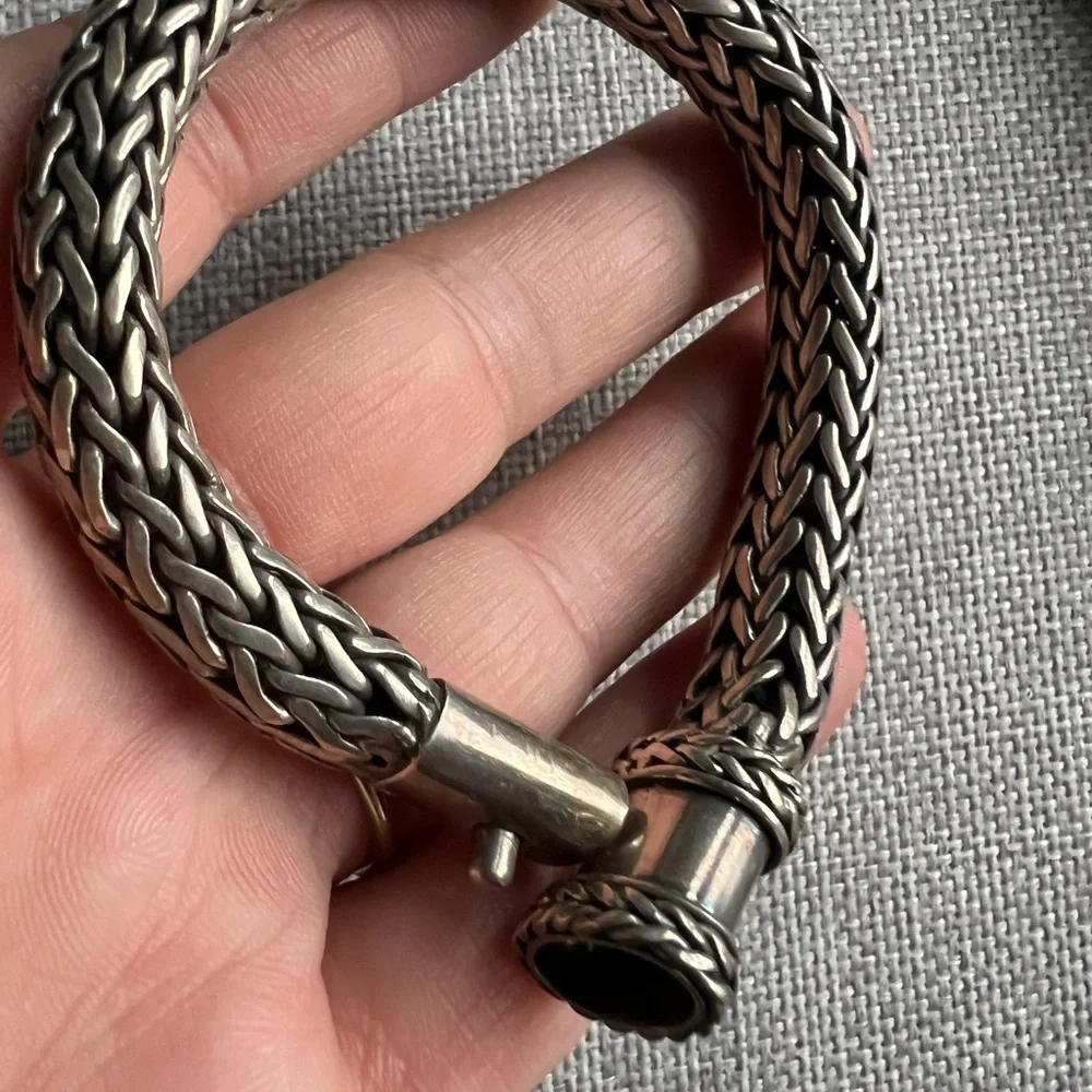 Thick Sterling Silver Braided Chain Bracelet 7.5